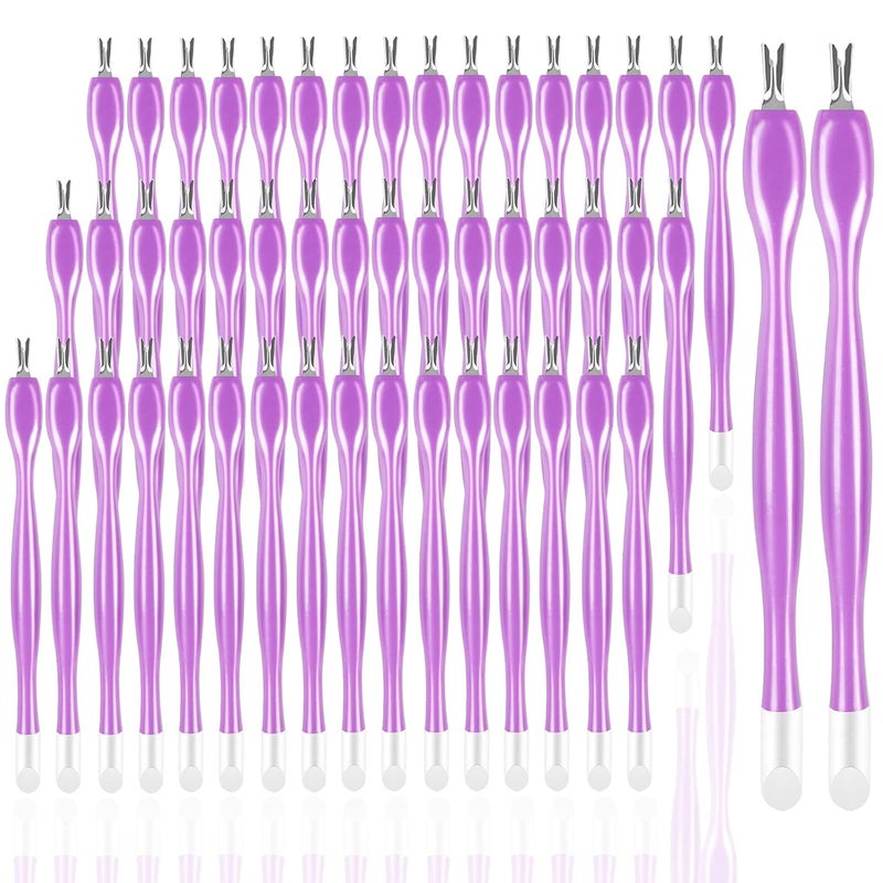 heemeei 50Pcs Nail Cuticle Trimmer Rubber Nail Cleaner, Plastic Handle Cuticle Knife, Double End Nail Dead Skin Fork Cuticle Pusher Bulk Nail Art Cuticle Remover Tools for Girls Women and Men-Purple… - Image 1